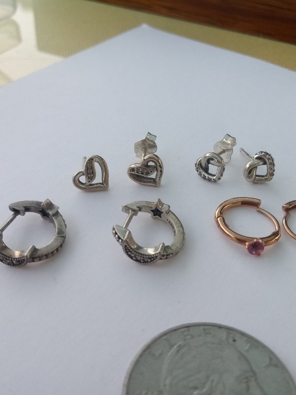 Lot of 4 pairs Pandora earrings studs small hoops sterling S925 ALE MET